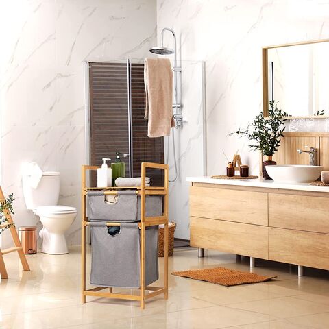 Home Source Oxford Bamboo 4 Tier White Utility Trolley Kitchen Bathroom  Organiser Unit