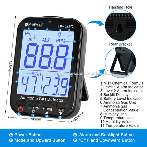 HOLDPEAK Ammonia Gas Meter Detector, NH3 Gas Monitor Sensor with Range  0-100 ppm & 0.1ppm Resolution, Portable Air Quality Detector Meter for  Farm