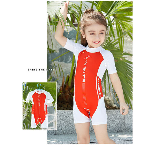 Kid's Athletic Swimsuits Girls Short Sleeve Rash Guard Swimwear Bathing  Suit