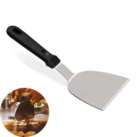 Ensemble de spatule et grattoir en métal - Kit d'accessoires pour plaque chauffante - Pinces de grill, spatule plate, retourneur de crêpes, turner à hamburger, ustensile en métal