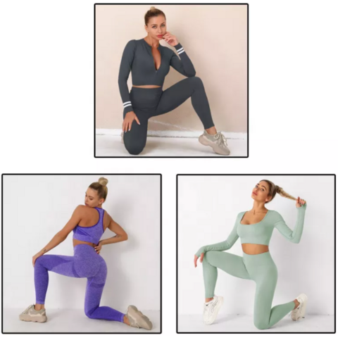 Survêtements pour femmes ensemble de gymnastique femmes Fitness Yoga  ensemble sans couture solide à manches courtes haut court taille haute  Leggings