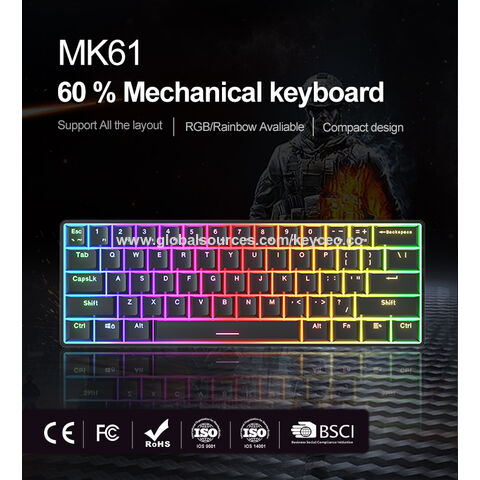 Teclado mecánico compacto al 60% con retroiluminación RGB Rainbow BT, teclado recargable con cable para gaming