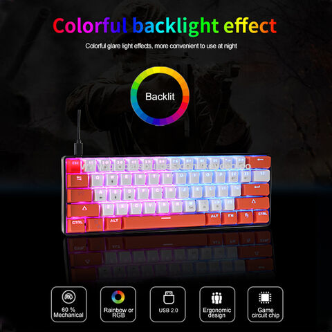 Teclado mecánico compacto al 60% con retroiluminación RGB Rainbow BT, teclado recargable con cable para gaming