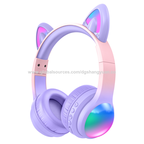 Casque pour enfants, Cat Ear Led Light Up Casque Bluetooth pliable