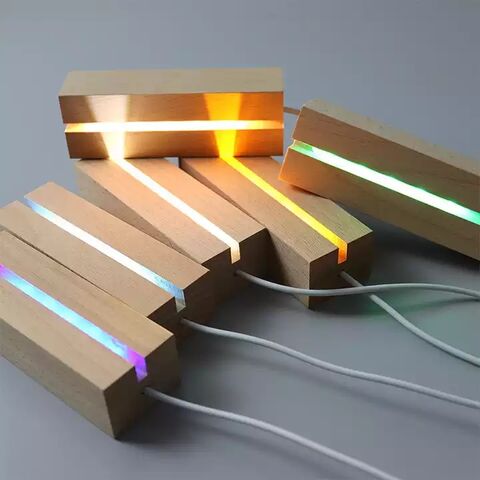 Wooden Rectangle Light Base LED Display Base Pedestal with USB Cable for  Acrylic