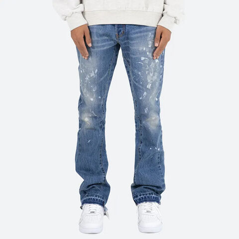 Lässige Denim Jeans aus Baumwolle, gewaschen, Herren Schlaghose mit Farbklecksen