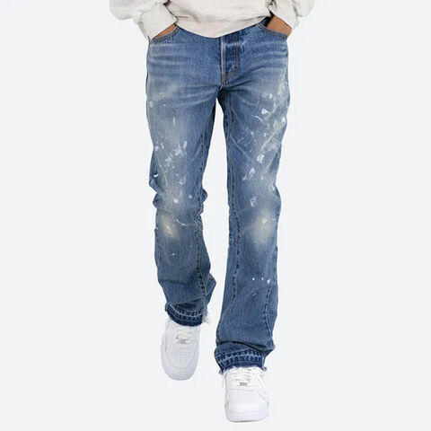 Lässige Denim Jeans aus Baumwolle, gewaschen, Herren Schlaghose mit Farbklecksen