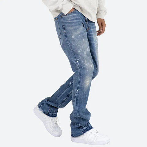 Lässige Denim Jeans aus Baumwolle, gewaschen, Herren Schlaghose mit Farbklecksen