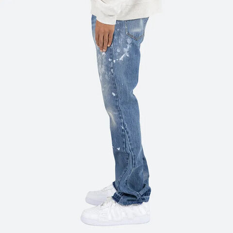 Lässige Denim Jeans aus Baumwolle, gewaschen, Herren Schlaghose mit Farbklecksen