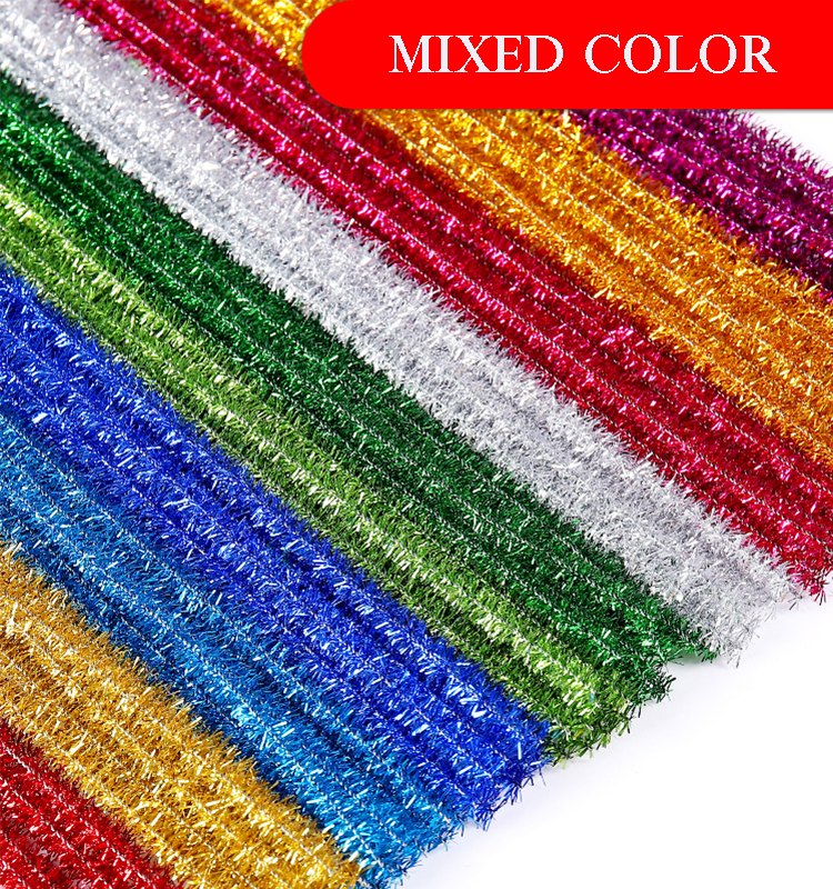 ALL in ONE 100pcs Mixed Color Glitter Sparkle Pipe Cleaners Tinsel Stems  6mm 12-inch