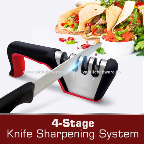 Knife Sharpener Handheld New 3/4-Stages Type Quick Sharpening Scissors Tool  With Non-slip Base Kitchen Knives Accessories Gadget