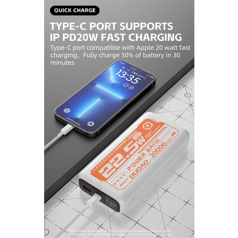 Power Bank 20.000 Mah 22.5w Carga Rapida Cable Tipoc iPhone