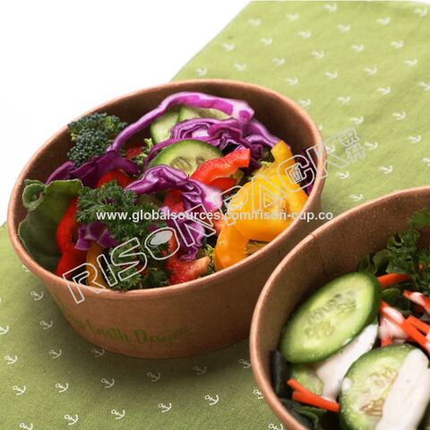 Food Grade Disposable Kraft Paper 50oz Round Salad Bowls With PP