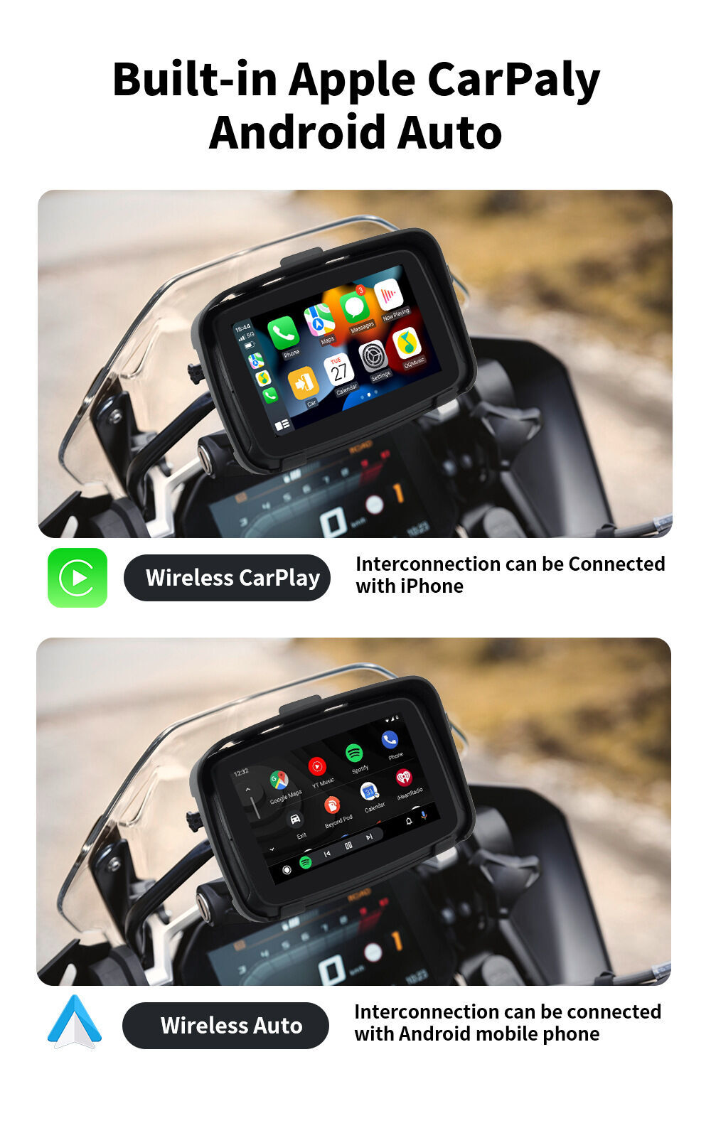 Buy China Wholesale 5 Inch Waterproof Motorcycle Wireless Carplay  Navigation Android Auto Screen Dashboard Navigator For Motorbike &  Motorcycle $85 | Globalsources.com