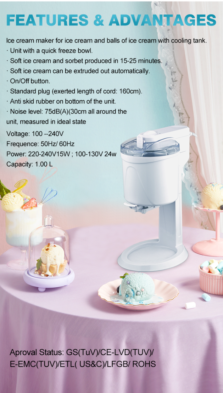 220V/20W Ice Cream Machine Fully Automatic 1L High-capacity Mini