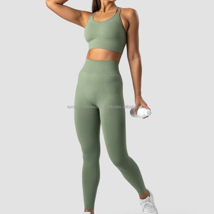 Women Seamless 2pcs Yoga Set Yoga Suit Crop Top+Leggings Pants
