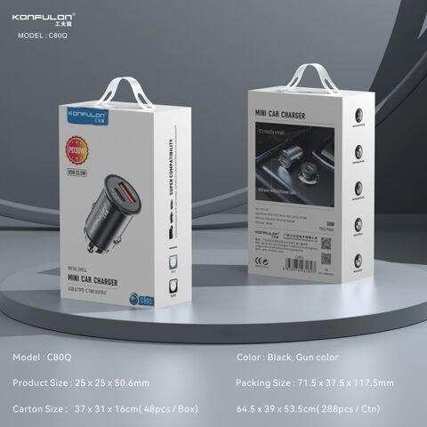 Mini chargeur de voiture Konfulon PD 30W + QC 22.5W double ports adaptateur de voiture super compatibilité