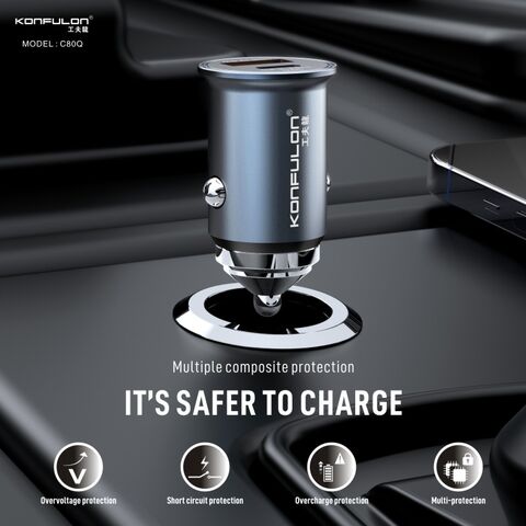 Mini chargeur de voiture Konfulon PD 30W + QC 22.5W double ports adaptateur de voiture super compatibilité