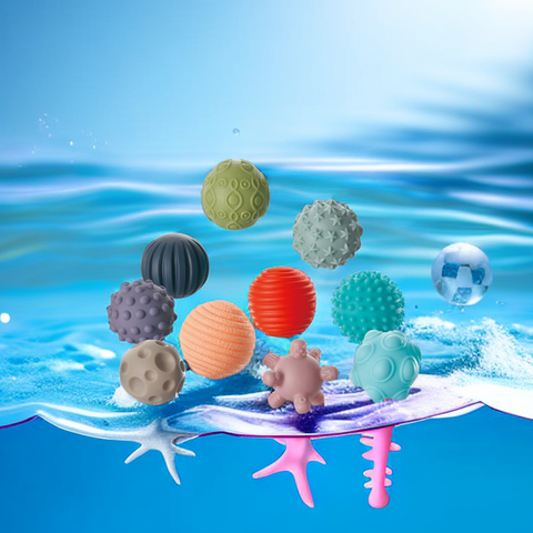 Ensemble de jouets empilables en forme de boule texturée en caoutchouc  souple, anneau de dentition, jouet de bain sensoriel Montessori pour bébé