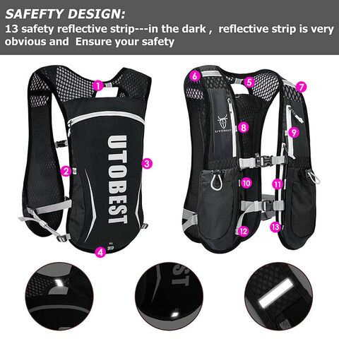 Gilet De Course Avec Gourde 550ml - Réfléchissant, Léger - Pour Running, Trail, Randonnée - Noir - 2