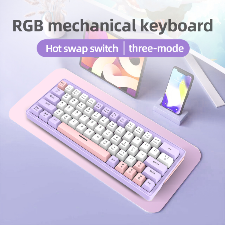 60% Keyboard 61 Keys Hot Swappable Anti-ghosting 2.4g Wireless Bt Mini ...