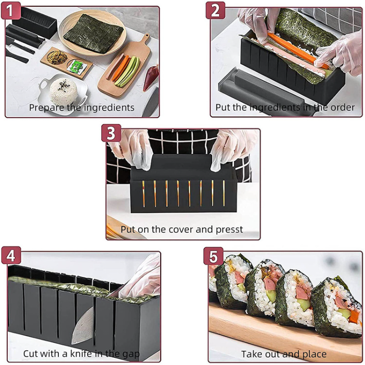 Sushi Making Kit,Sushi Roller 10Pcs Diy Sushi Making Kit Roll Sushi Maker  Rice Roll Mold Kitchen Sushi Tools Sushi Cooking Tools