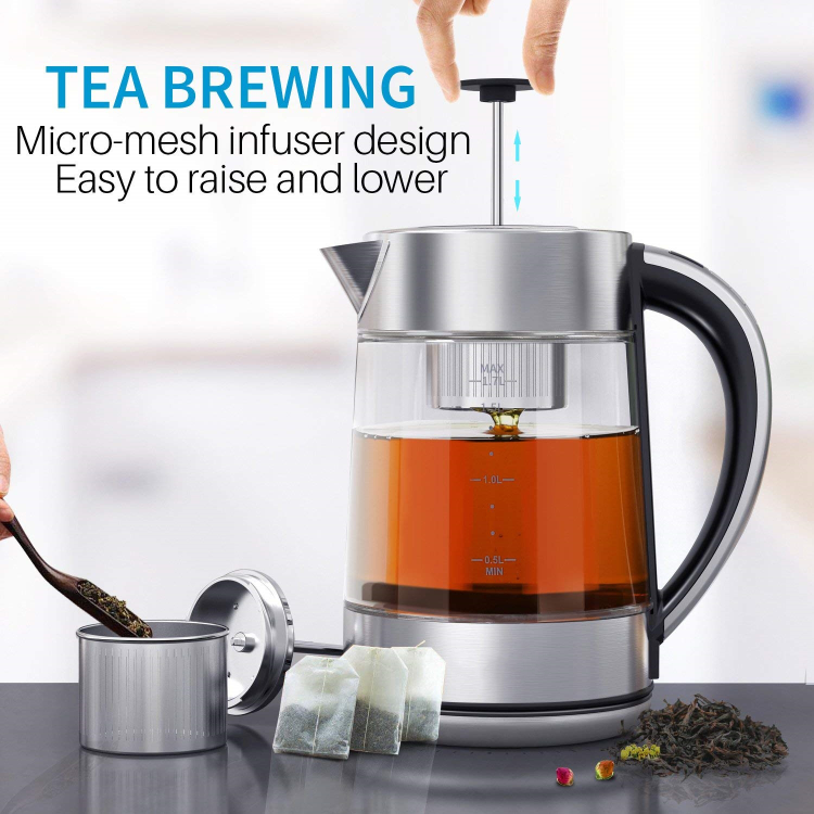 1.7L Electric Glass Kettle with Tea Filter 1.0L Tea Infuser Pot Smart  Automatic Tea Maker Turkish Tea Tray - China Tea Maker and Coffee & Tea  Tray Set price
