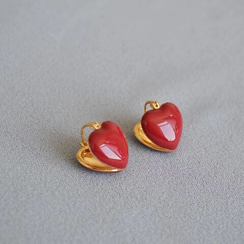 Trendy Colorful Glass Heart Earrings for Women Girls Copper Alloy