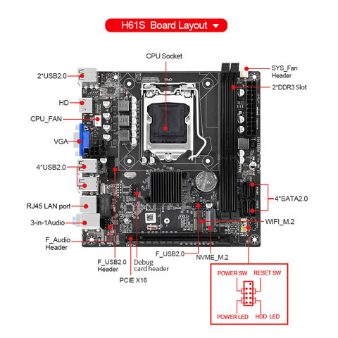 Neues H61 Motherboard 1155 Pin DDR3 unterstützt Dual-Core/Quad-Core I3 i5 CPU mATX Motherboard mit M.2 Schnittstelle