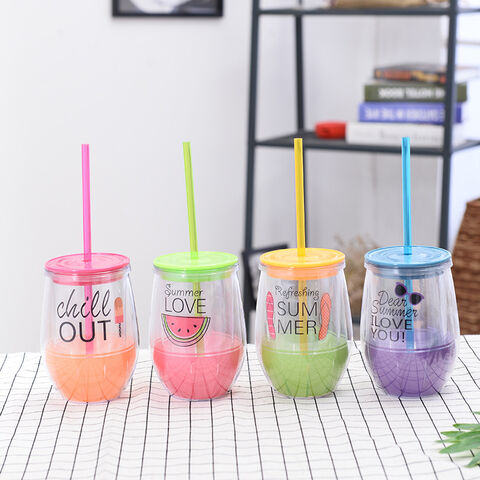 Hard Plastic Cups With Lid And Straw Kids Smoothie Black Kawaii