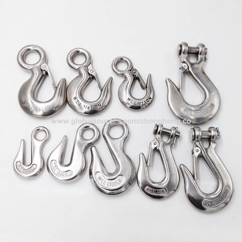 0.5T Safety Latch Crane Hook Lifting Crane Swivel Hook, 304 Stainless Steel  Swivel Lifting Clevis Chain Hook with Safety Latch