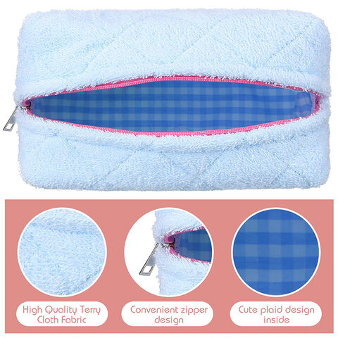 Terry Cloth Makeup Bag, Terry Quilted Fabric Cosmetic Bag Toiletry