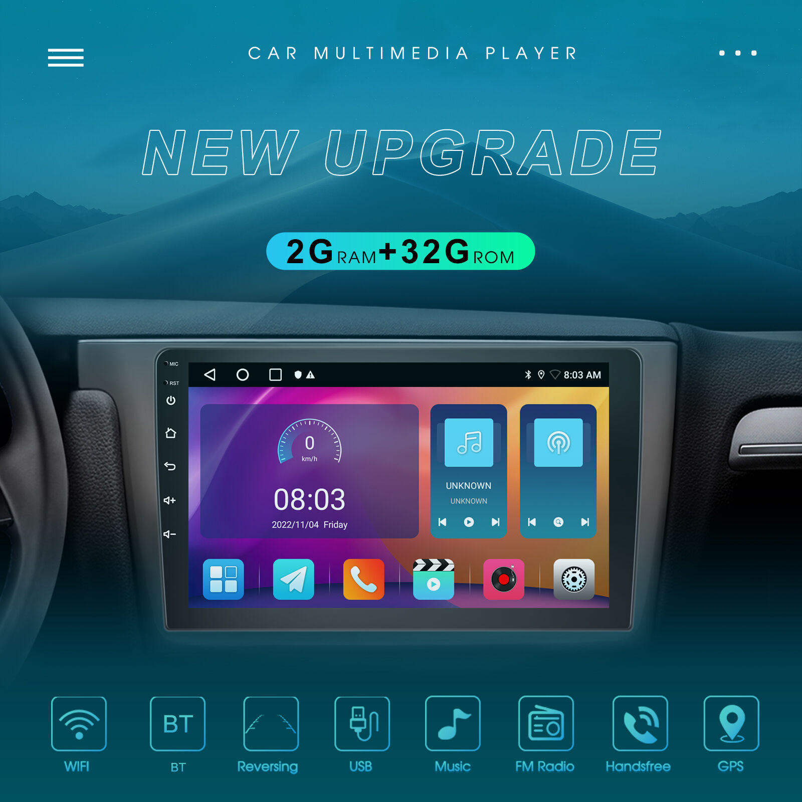 7 Inch Car Radio Carplay Android Auto, 2+32G Android 10.1 2Din GPS  Multimedia Player Bluetooth, FM, Camera, Mirror Link 