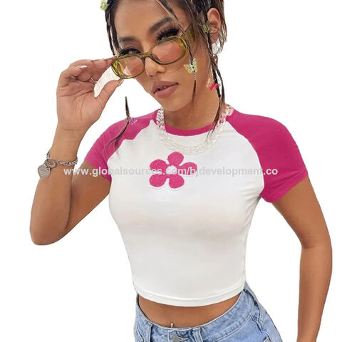 Pink Crop Tops Women Clothes Designer Luxury Y2K Streetwear Fashion Long  Sleeve Blouses Tees Sweatshirt Sexy V Neck T Shirts Top