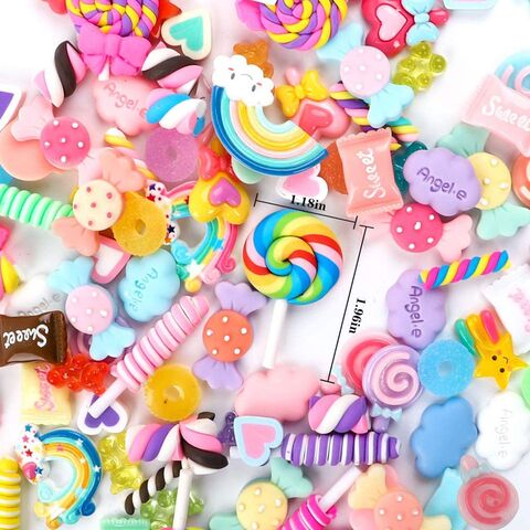 200 Pcs Slime Charms Cute Set , Bulk Mixed Resin Flatback Fake Candy Charms Assorted Sweets Slime Beads Making Supplies for DIY Craft Making and