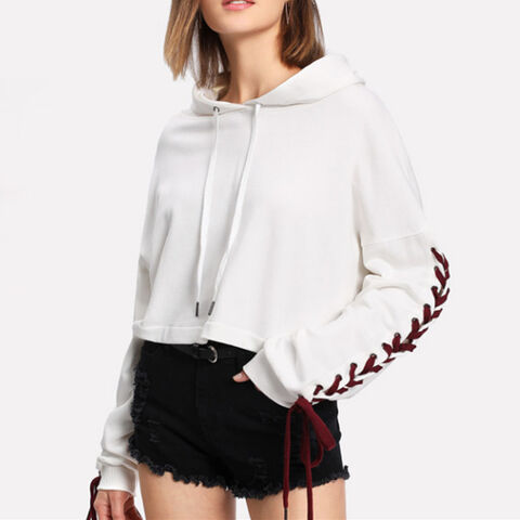 Women Crop Top Hoodie Lace Up Sleeve Drop Shoulder Crop Hoodie Buy China Wholesale Hoodie 8.65 Globalsources