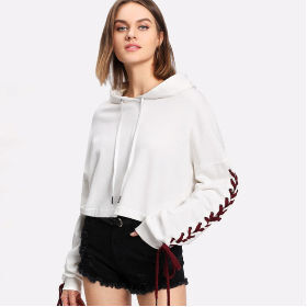 Lace up back drop best sale shoulder hoodie