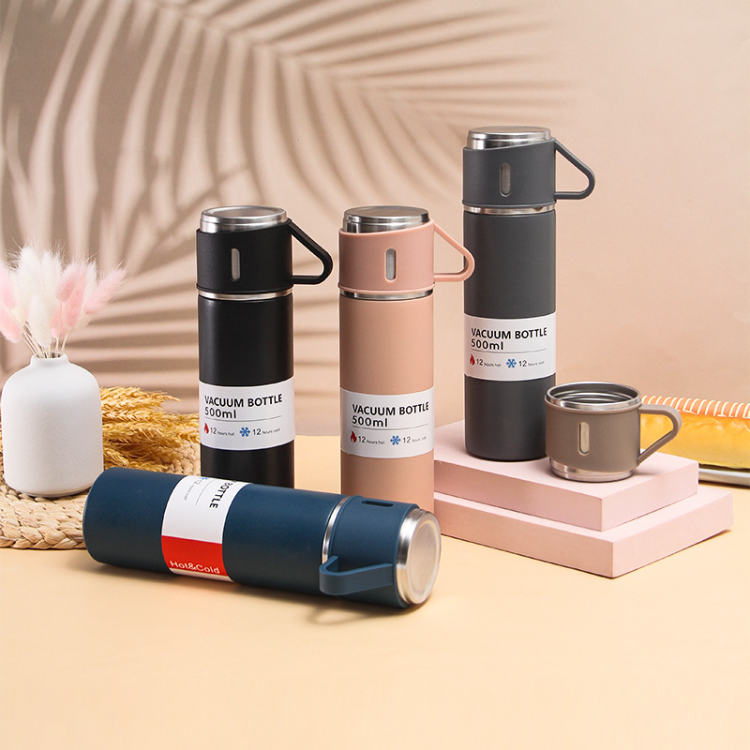 500ml High Quality Business Custom Gift Logo 304 Stainless Steel Vacuum  Flask Thermos Set Bottle One Cup Two Lid Gift Box - Buy Thermos Bottle  Set,304