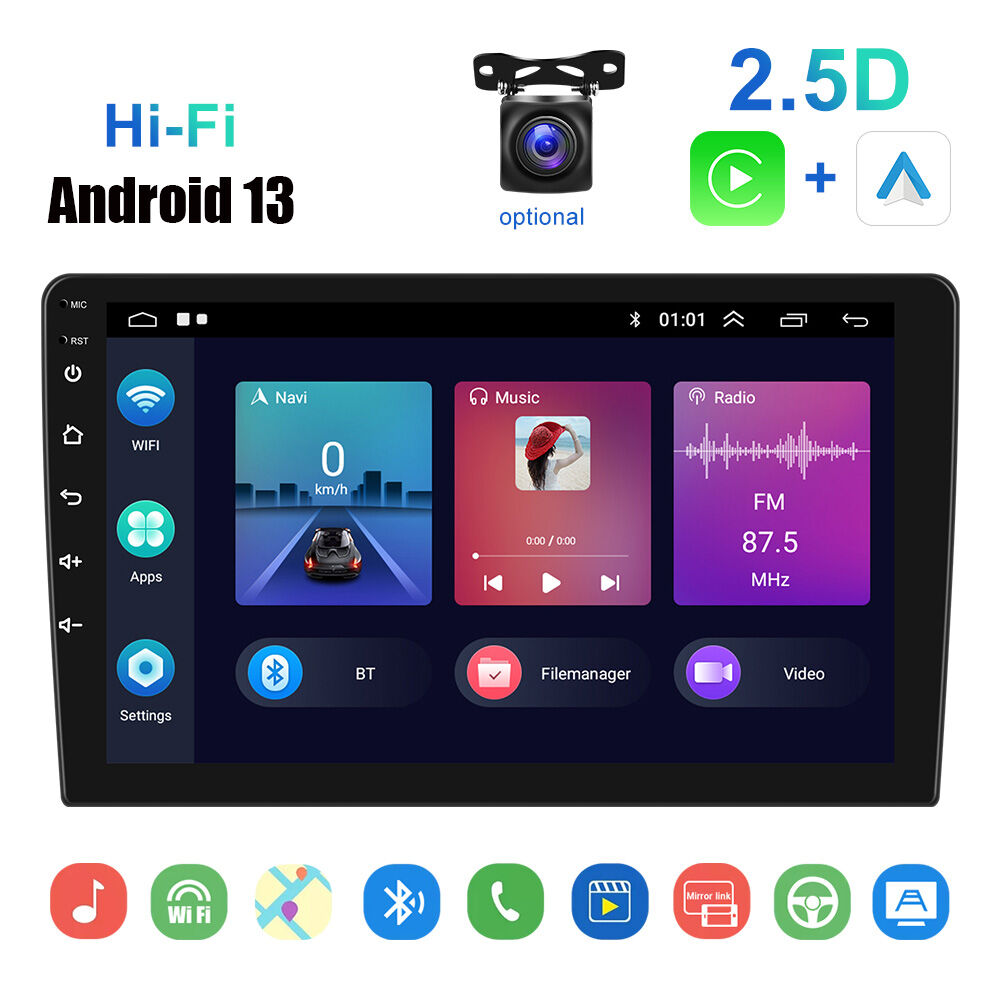 Android 12 Double Din 10.1 Car Stereo Apple CarPlay Auto Radio GPS Navi  WiFi FM