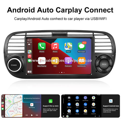 for Fiat 500 Radio 2007-2015 Car Stereo with CarPlay Android Auto GPS  Navigation FM 7 Inch IPS Touch Screen Head Unit Built-in DSP Bluetooth  Support