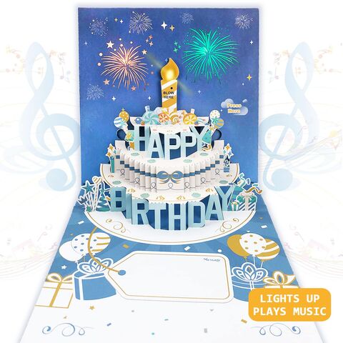 Carte 3D Gateau Happy Birthday bleu
