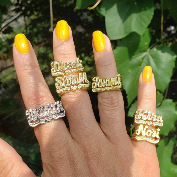 Custom Nameplate Free Size Ring from Black Diamonds New York | Name rings,  Womens rings fashion, Women rings