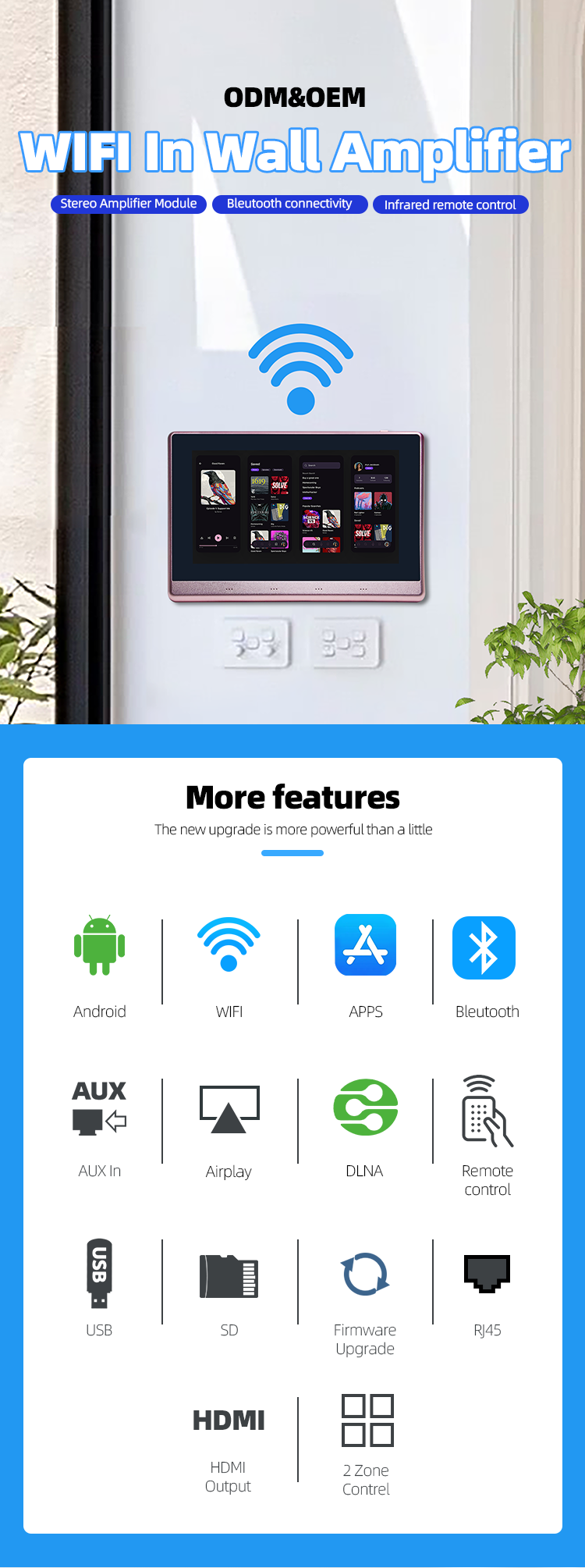 Multi Room Control Touch Screen Wifi Audio Panel In Wall Amplifier