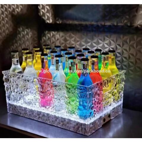 8L Transparent LED Luminous Ice Cube Storage Buckets Barrel Shaped Bar Beer  Bottle Cooler Container Light Up Champagne Wine Hold