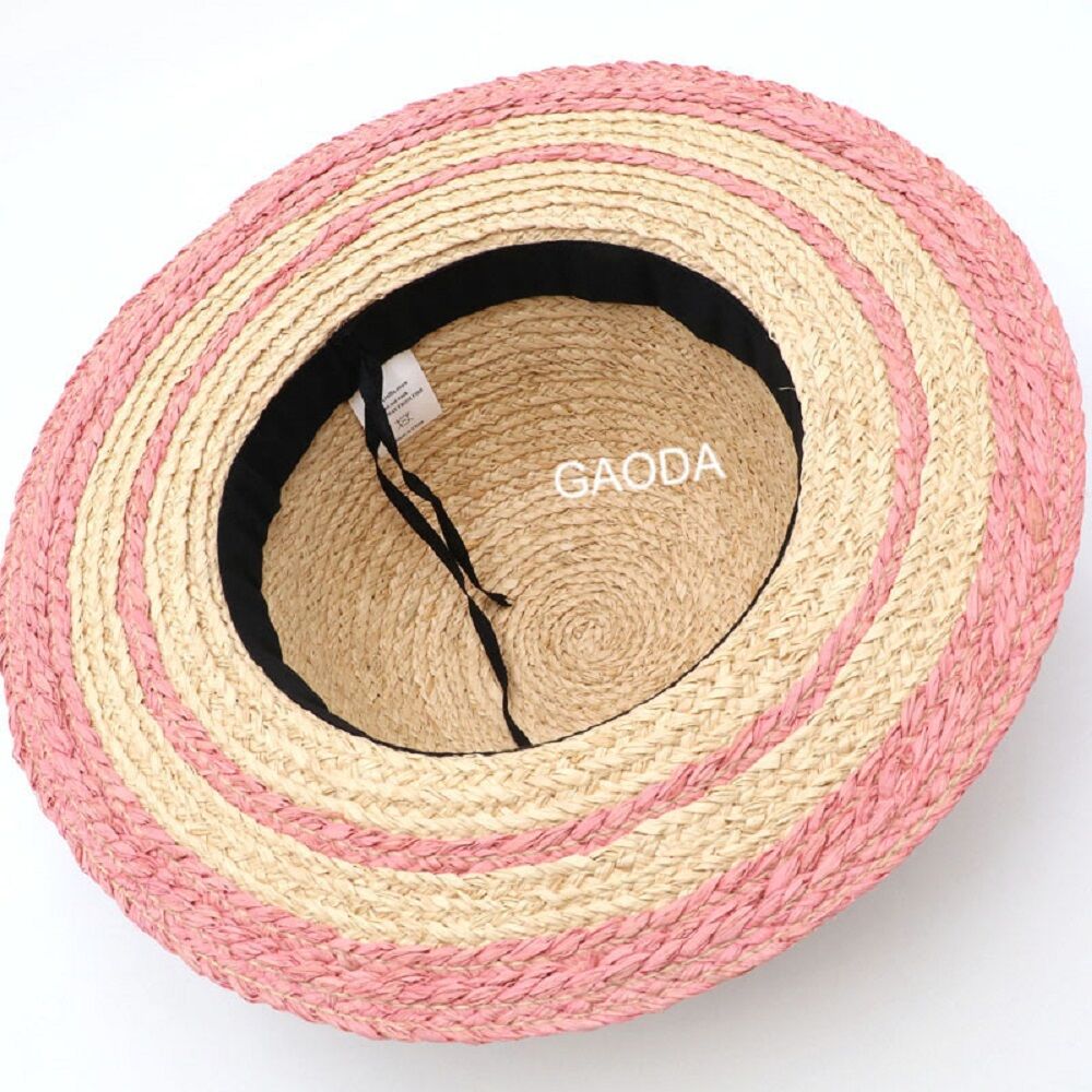 Cute Playful Raffia Braid Dome Short Brim Contrasting Color Parent ...