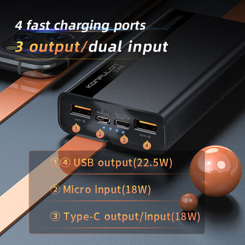 Batterie externe portable 20000mAh, sortie 12V DC, chargeur à