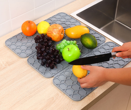 3 Fold Silicone Drying Mat Trifold Large Dish Drainer Mat for