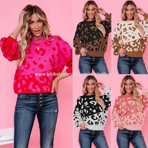 Sweaters For Women, Sweater Women, Women's Cardigans Cheetah Sweater  Cardigan Autumn And Winter Splicing Knit Sweater Round Neck Long Sleeve  Striped