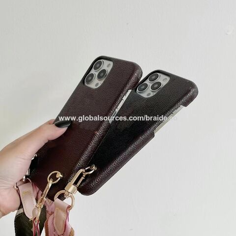 CROSSBODY] Louis Vuitton Embossed Leather Wallet Case for iPhone 15 12 13  14 Pro Max - Luxury Phone Case Shop