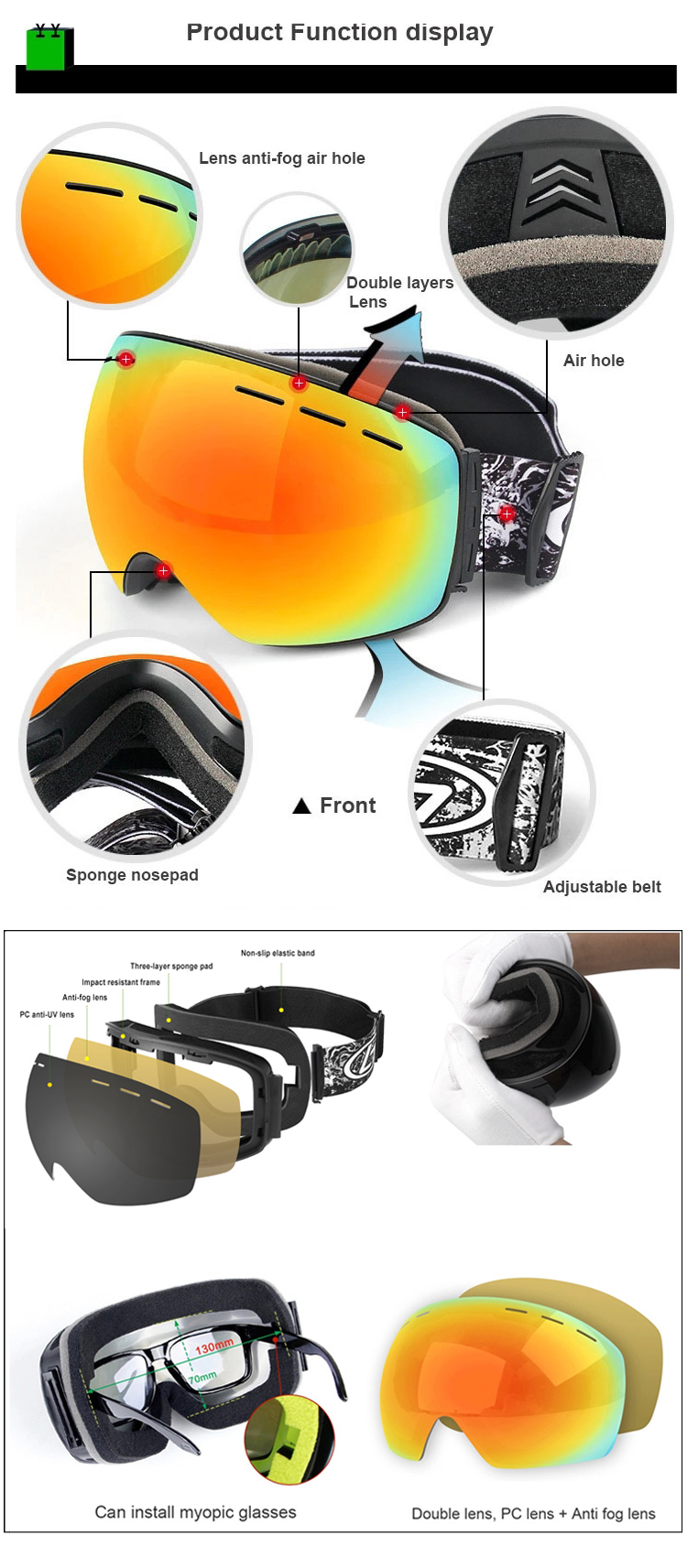 Buy Wholesale China Obaolay Sports Wholesale Custom Ski Goggles Anti Fog Uv400 Protection Ski